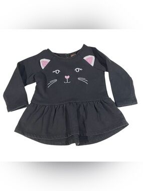 Spooked Baby Girls 12M Black Long Sleeve Cat Graphic Cotton Fit & Flare Dress